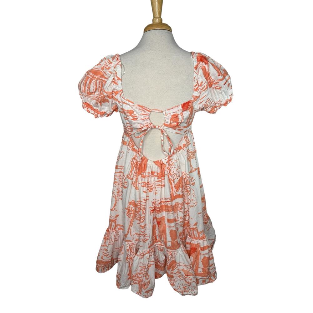 URBAN OUTFITTERS Wonderland Coral Babydoll Tieback Dress Puff Sleeve Size Large - Picture 3 of 10